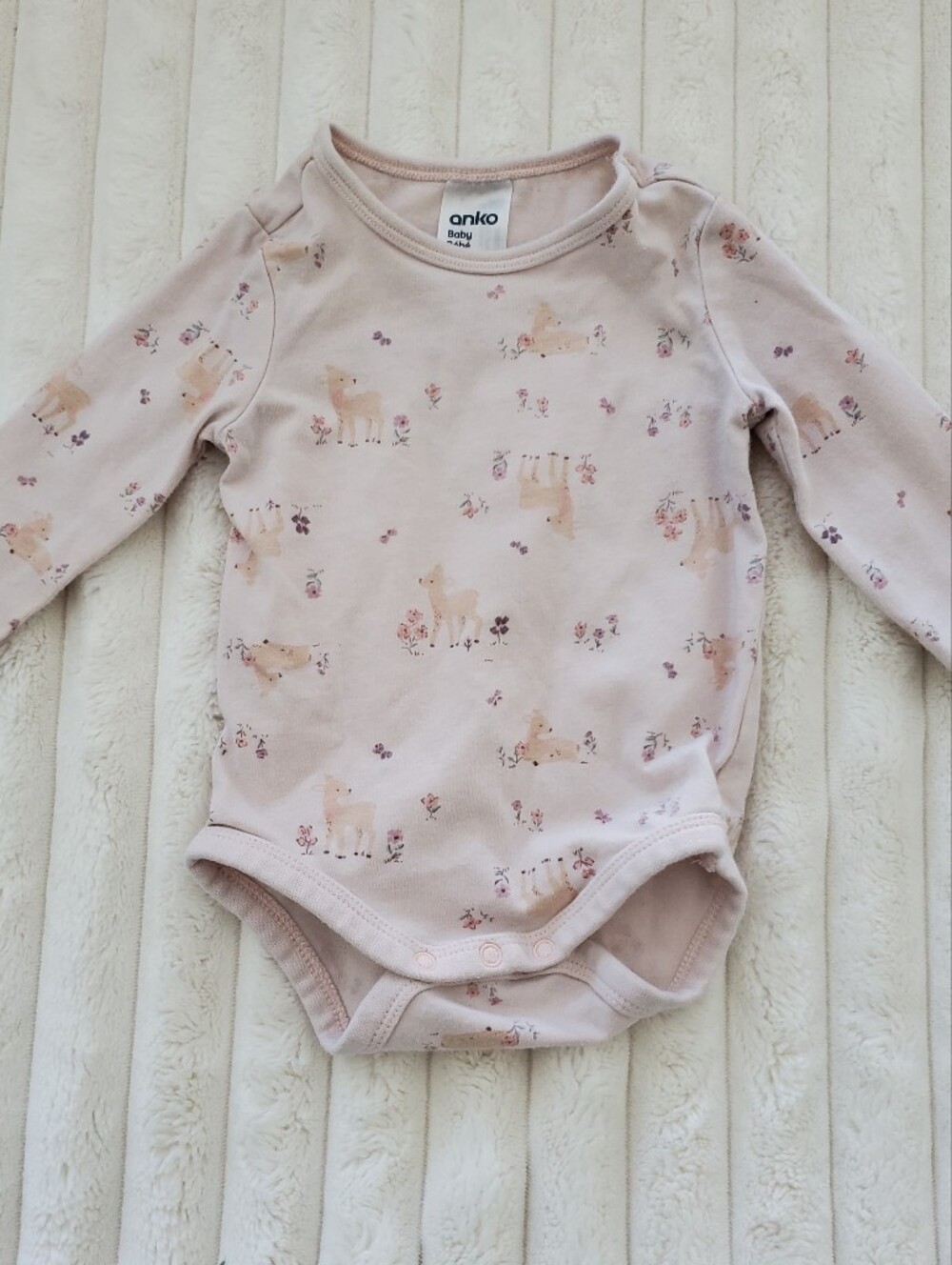 Carter's Pink Floral Deer Long-Sleeve Baby One-Piece